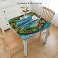 thumbnail image 2 of BANET Decorative Elastic Edged Polyester Fitted Table Cover, Decor Indoor Outdoor Square Fitted Tablecloth,Small Town Surrounded by Trees Print Fitted Table Pad, Fit Square Table White, 2 of 7
