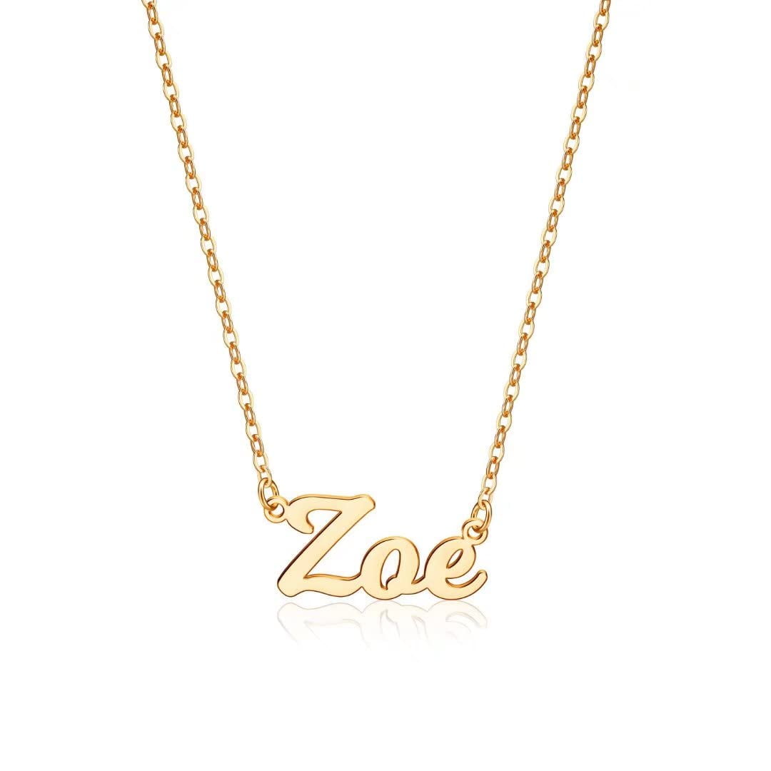 Turandoss Custom Name Necklace for Women Personalized 14K Gold Plated Zoe Name Pendant Jewelry Birthday Teacher Appreciation Mothers Day Graduation Gifts for Her Mom Kids Teen Girls Wife Ideas