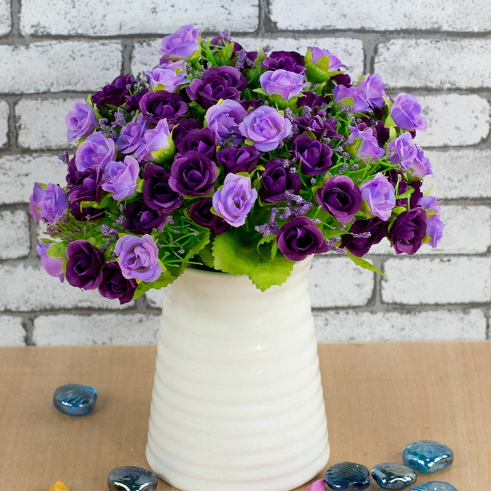 Yellow Plastic Fake Rose Artificial Silk Flowers Leaf Bridal Wedding