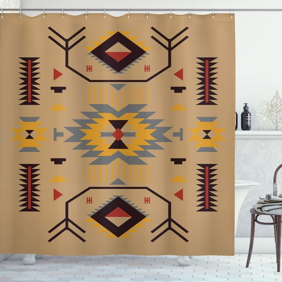 Ambesonne Southwestern Shower Curtain, Ethnic Motif Zigzags, 69"Wx75"L, Dark Sand