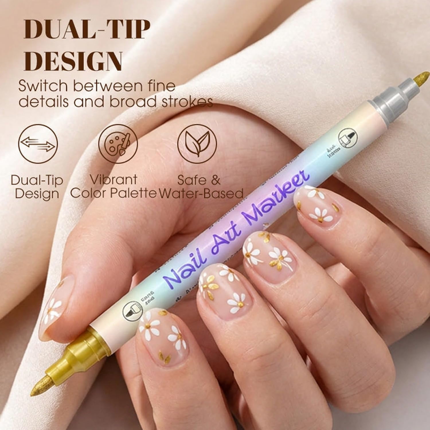 12/24 Color Nail Doodle Pen, 0.5 MM Nail Polish Pens Set, Dual-Tip Nails Art Markers, Waterproof and Quick-dryingNail for DIY Nails Art Design Manicure Tools (24 Color)