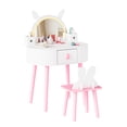thumbnail image 2 of Ktaxon Kids' Wooden Vanity Table and Stool Set with LED Lights, Princess Makeup Dressing Table,Children's Furniture, White, 2 of 9