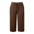 thumbnail image 4 of JJHGVB Cropped Trouser Drawstring Capris pantalones capri Knee Length Trousers Gauze Pant Cropped Lounge Trousers Thin Pants Capris Capris with Pockets Pleated Pocket Capri Pants Z3-Coffee 4XL, 4 of 6