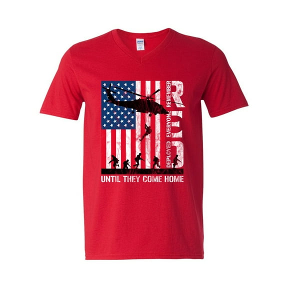 Wild Bobby RED Remember Everyone Deployed Until They Come Home USA Military Mens V-Neck T-Shirt