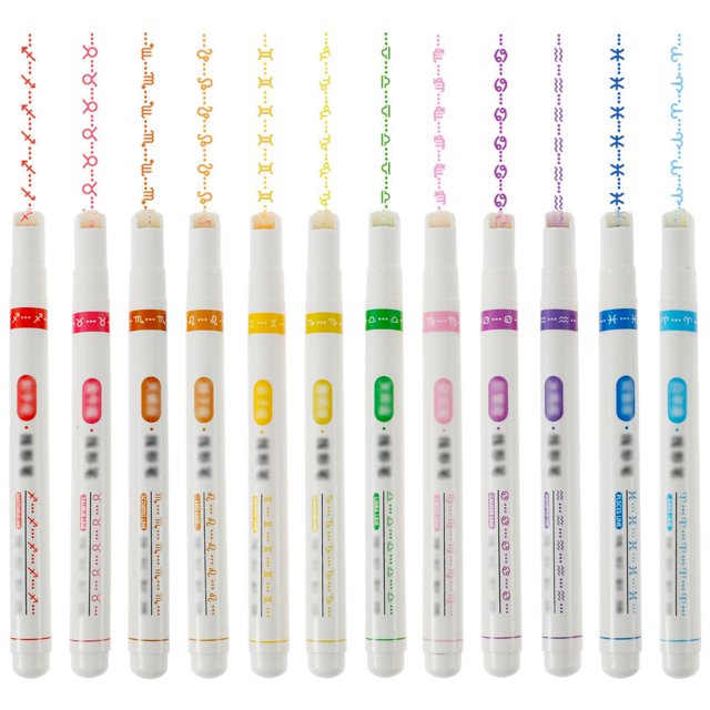 12 Pcs Curve Highlighters Pen Constellation Pattern Curved Highlighter Durable Smooth Writing Roller Highlighter Pen Creative Curve Pens Colorful Highlighters Pen