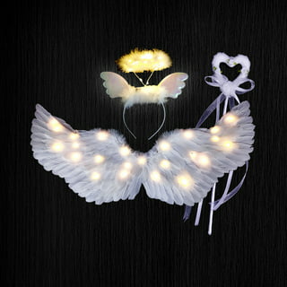 Lux Accessories White Angle Crown Mini Wings Furry Fashion Headband Star Wand, Kids Unisex, Size: One Size