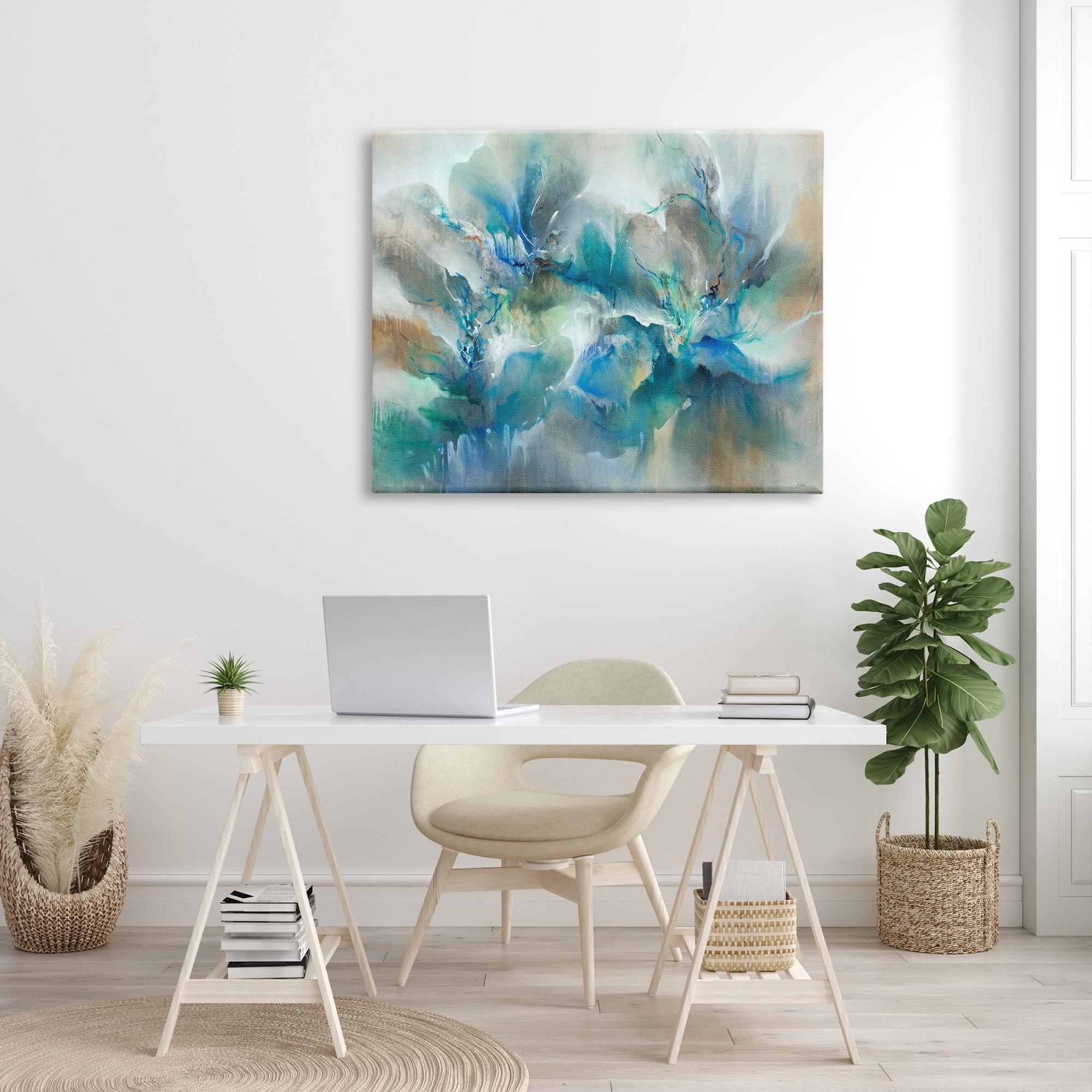 Stupell Industries Modern Blended Paint Abstraction Floral Petal Shapes Blue, 48 x 36, Design by K. Nari