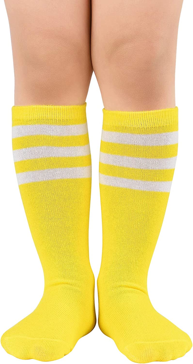 Kids Toddler Soccer Socks Knee High Tube long Socks Three Stripes Cotton Uniform Sports Socks