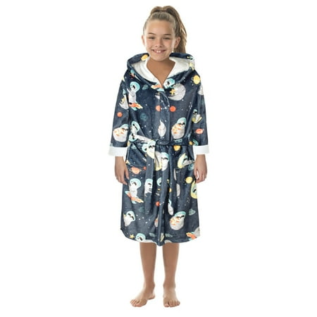 

NEGJ Teen Kids Boys Girls Hooded Warm Flannel Fleece Towel Robe Bathrobe Soft Pajamas Sleepwear