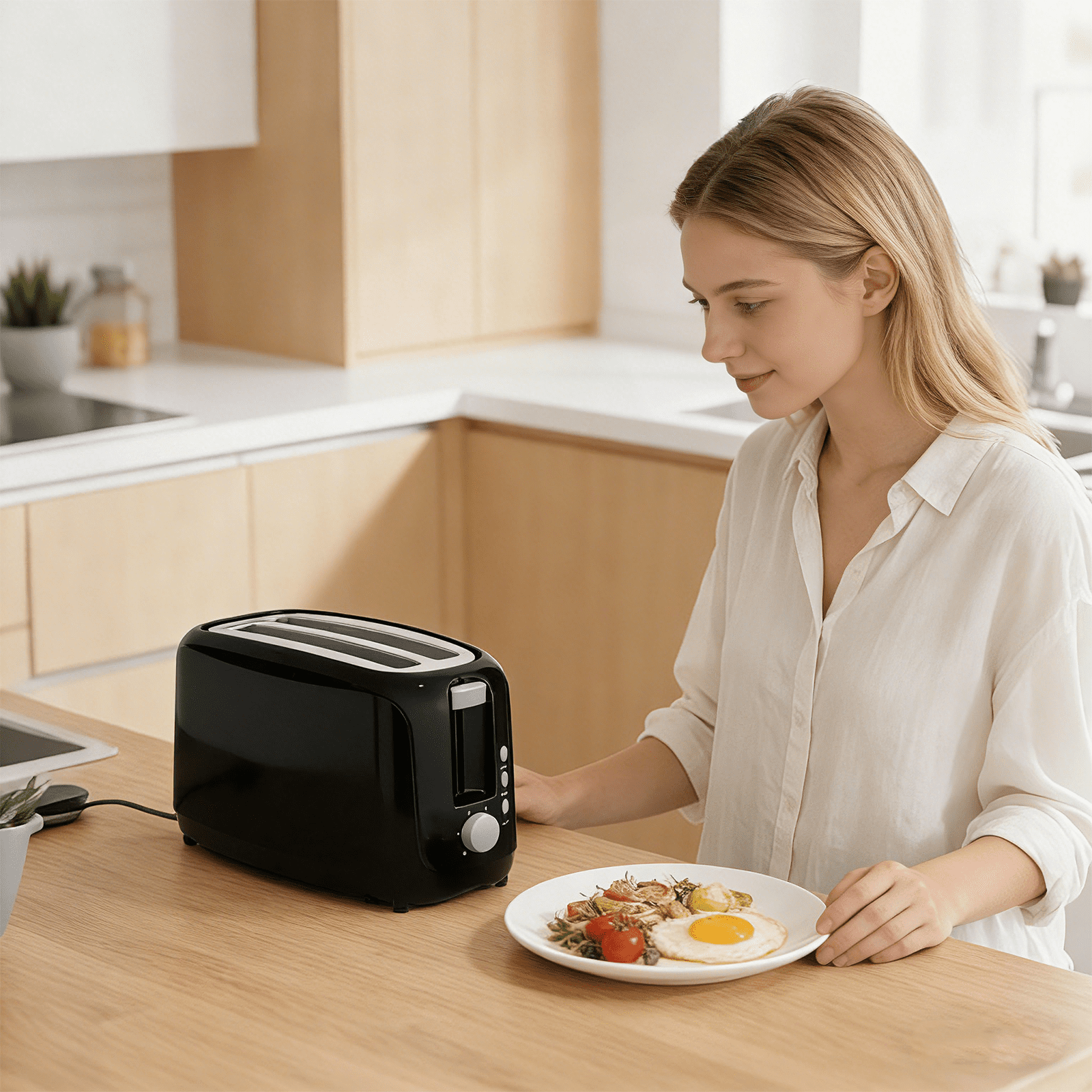 4 Slice Extra Long Slot Toaster with 6 Browning Levels & Defrost/Reheat Functions,Black