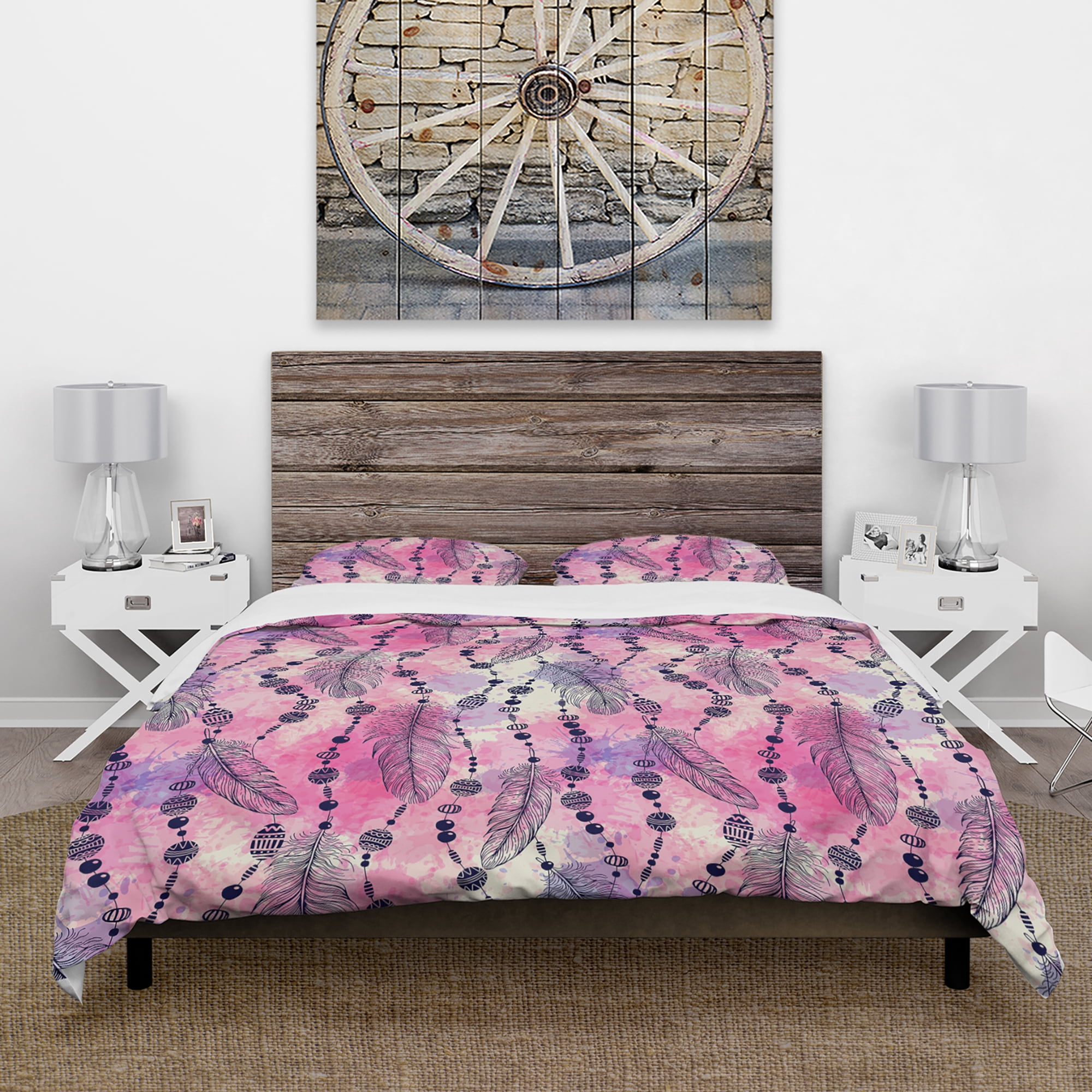Designart 'Bohemian Feathers and Beads' Abstract Duvet Cover Set