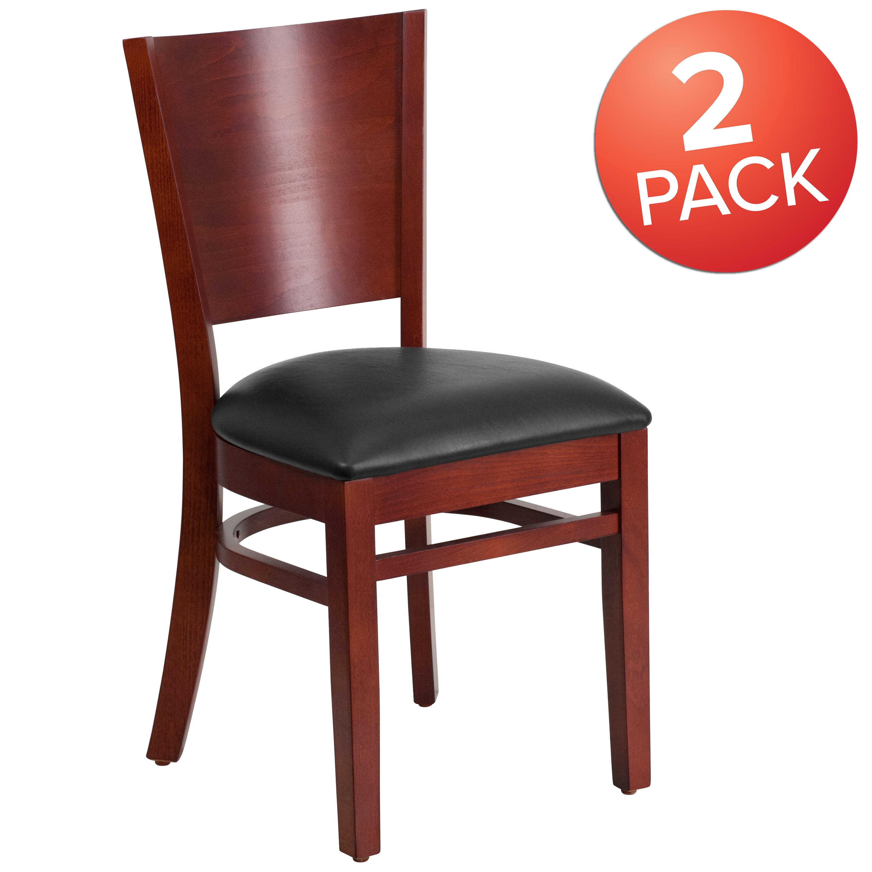 Flash Furniture 2 Pk. Lacey Series Solid Back Mahogany Wood Restaurant Chair - Black Vinyl Seat