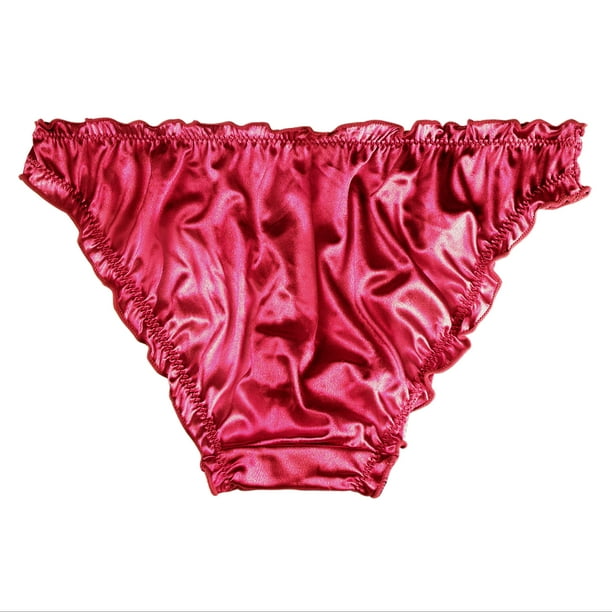 Agnes Orinda Plus Size Panties for Women Full Coverage Frill Trim Satin  Underwear Briefs Panty Burgundy Medium 