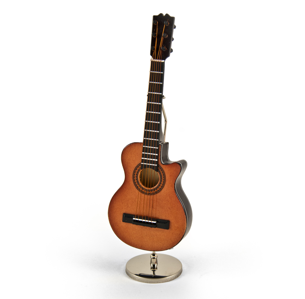 An incredible miniature replica of the iconic wood tone steelstring