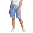 thumbnail image 5 of ZOYOEN Girls Denim Shorts with Pockets- Summer Elastic Waist Casual Baggy Kids Bermuda Shorts Blue Size 6, 5 of 7