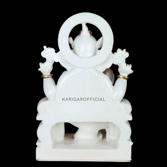 Ganesha Murti Statue, Large 18 inches White Golden Leaf Work Ganpati Figurine, Marble Ganapati Idol Vinayak Deity, Big White Elephant Head God, Housewarming Gifts Sculpture Living Room Decoration