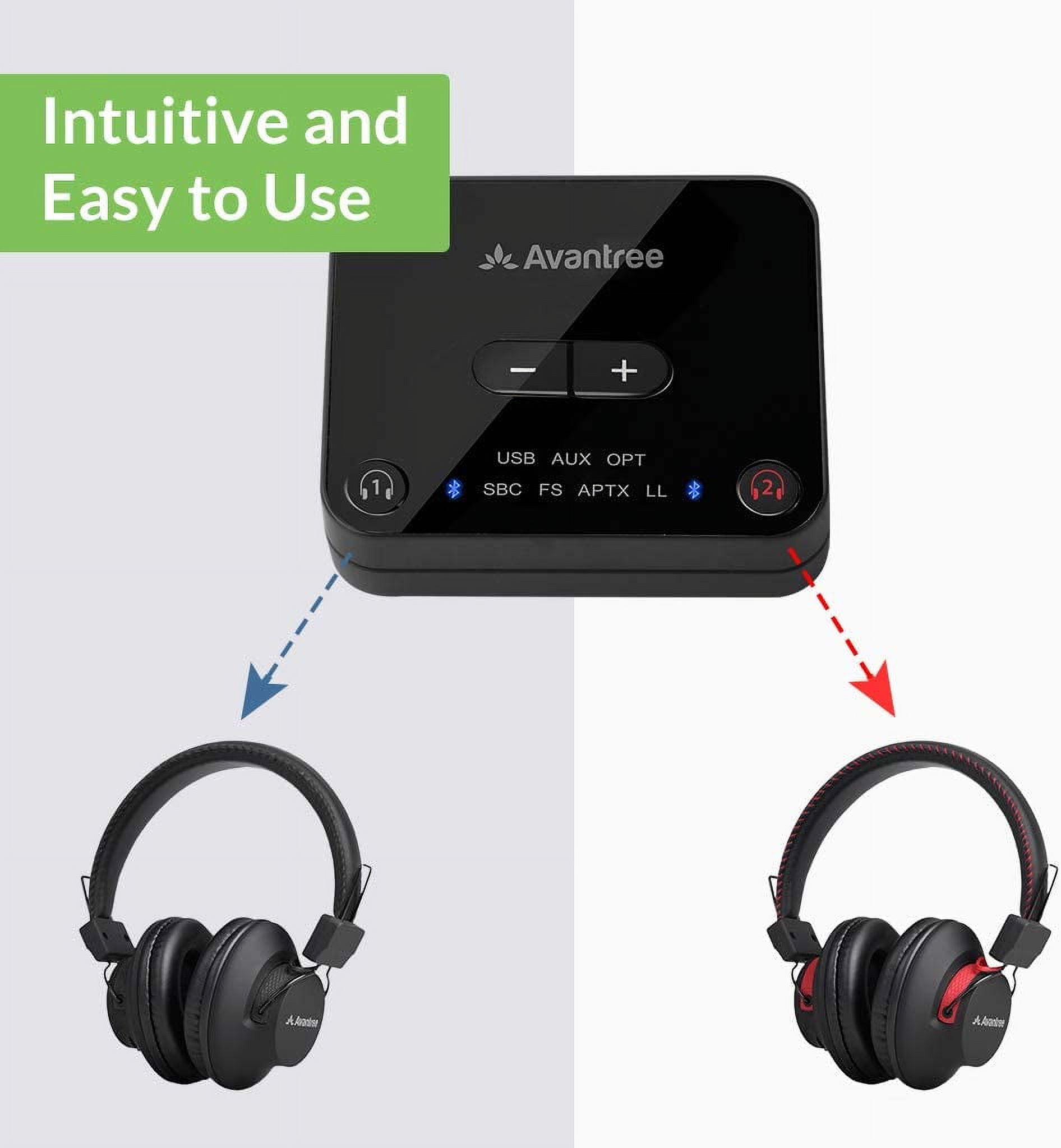 Avantree HT41899 Dual Bluetooth 5.0 Wireless Headphones Set for TV Watching with Transmitter and Cordless Ear Walmart