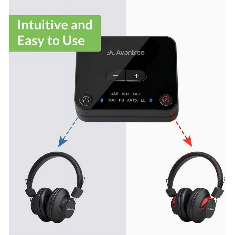 Avantree HT41899 Dual Bluetooth 5.0 Wireless Headphones for TV Watching Set of 2 with Transmitter Optical AUX RCA