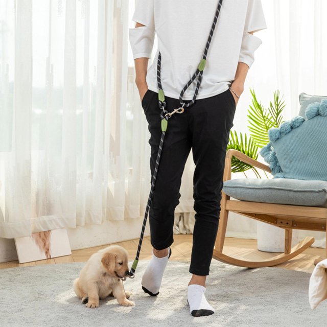 Correa de perro resistente Cuerda Manos Hombro colgado Doble cabeza Poliéster Cuerda antideslizante para Caminar Perro , negro Colco Cuerda de correa