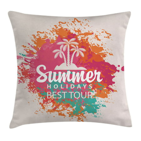 Quote Decor Throw Pillow Cushion Cover, Summer Holidays Best Tour Lettering with Palm Tree Island Rainbow Colored Image, Decorative Square Accent Pillow Case, 16 X 16 Inches, Multicolor, by (Best Palm Trees For Privacy)