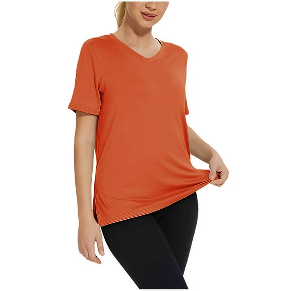 Lenpel Women's Plus Size Workout Tops Short Sleeve V Neck Side Split Athletic Yoga Shirts Running Gym Tee Blouses