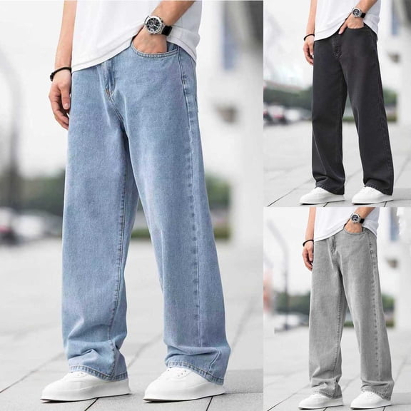 Abtuhar Teens 13-17Y Boys Denim Pants Loose Straight Leg Full Length Trousers Jeans for Summer Daily Wear