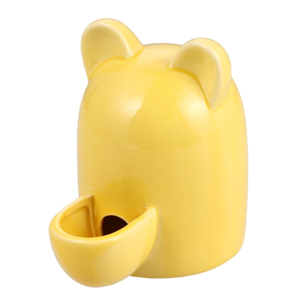 Comedero automático de cerámica con orejas de gato de 100 ml para mascotas pequeñas, bebedero para hámsteres, conejos y otros animales. Dispensador de agua automático (amarillo).