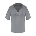 thumbnail image 4 of UPPADA Under 15 Womens V Neck Cotton Linen Shirts Roll Up Sleeve Pleated Blouses Solid Color Comfy Top Summer Casual Flowy Blouses Gray,S, 4 of 5