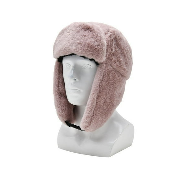 ZQUUVOU Men's Winter Plush Hat Outdoor Fisherman Soft Thermal Hat Cute Warm Faux Fur Lined Caps for Men and Women Pink