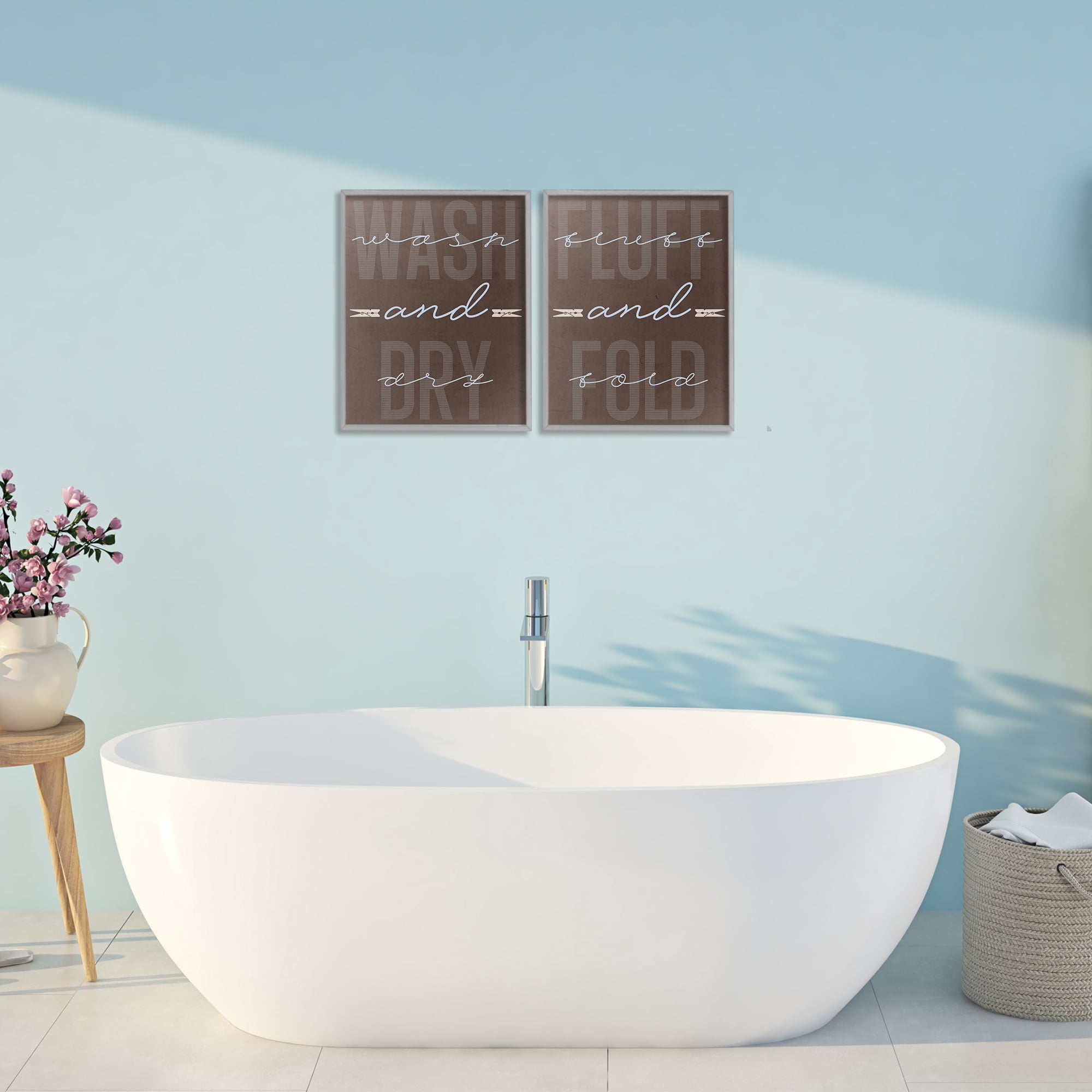 Laundry Words in Brown 2 Piece Gray Framed Giclee Art Set, design by Marcus Prime