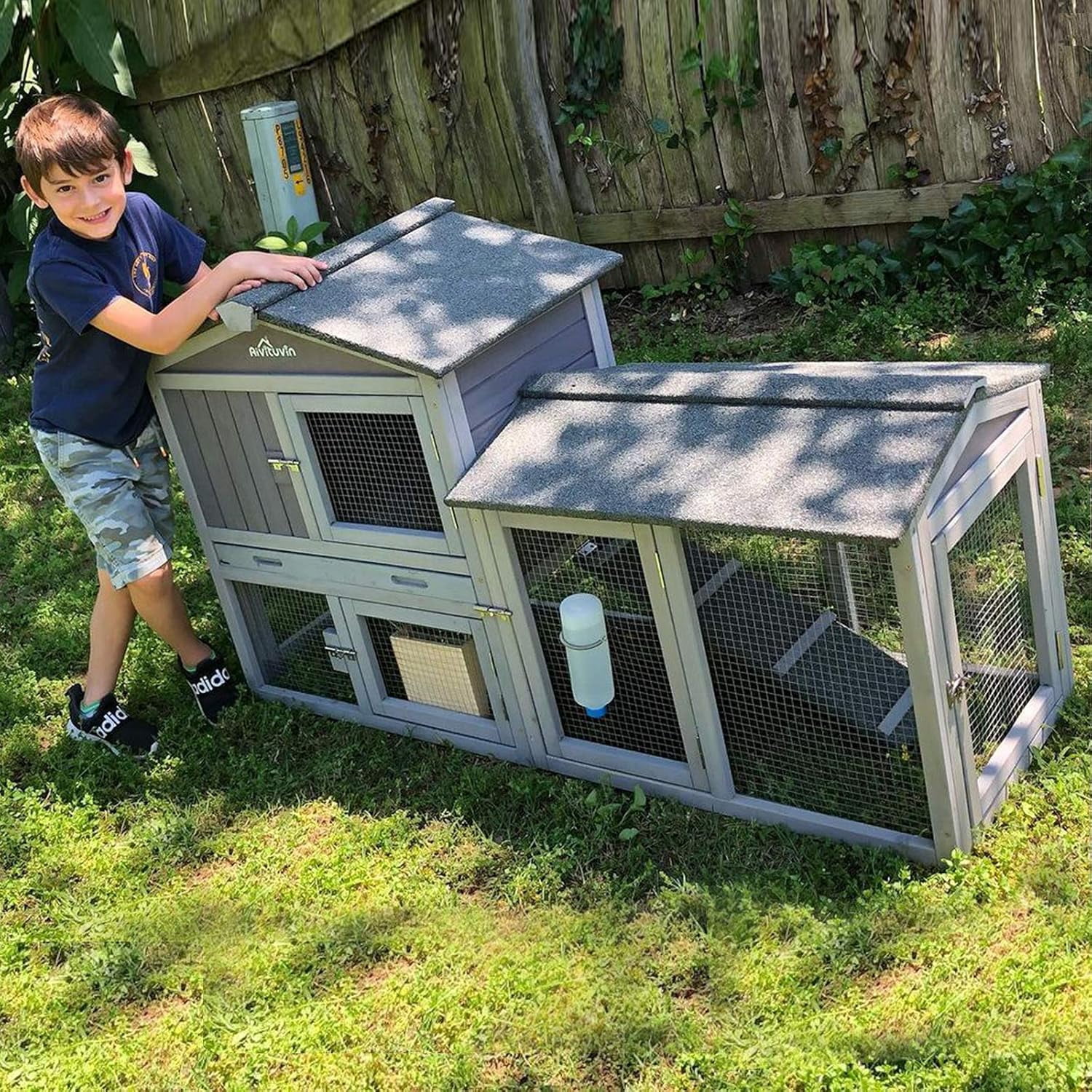Aivituvin Chicken Coop Wooden Outdoor Hen House 6 Access Doors Rabbit Hutch with Run, Deeper Leakproof Pull-Out Tray and Weatherproof Roof