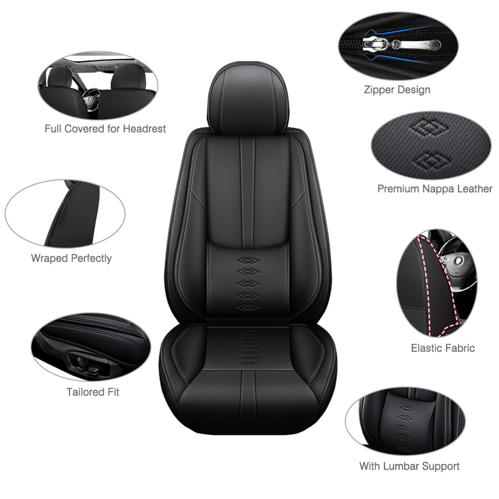 Leather Seat Covers for Hyundai Most 98% Cars SUVs,Premium Car Seat Covers Full Set,Waterproof Car Seat Protectors with Airbag,Comfort Interior Cover Seats for Cars(Black)