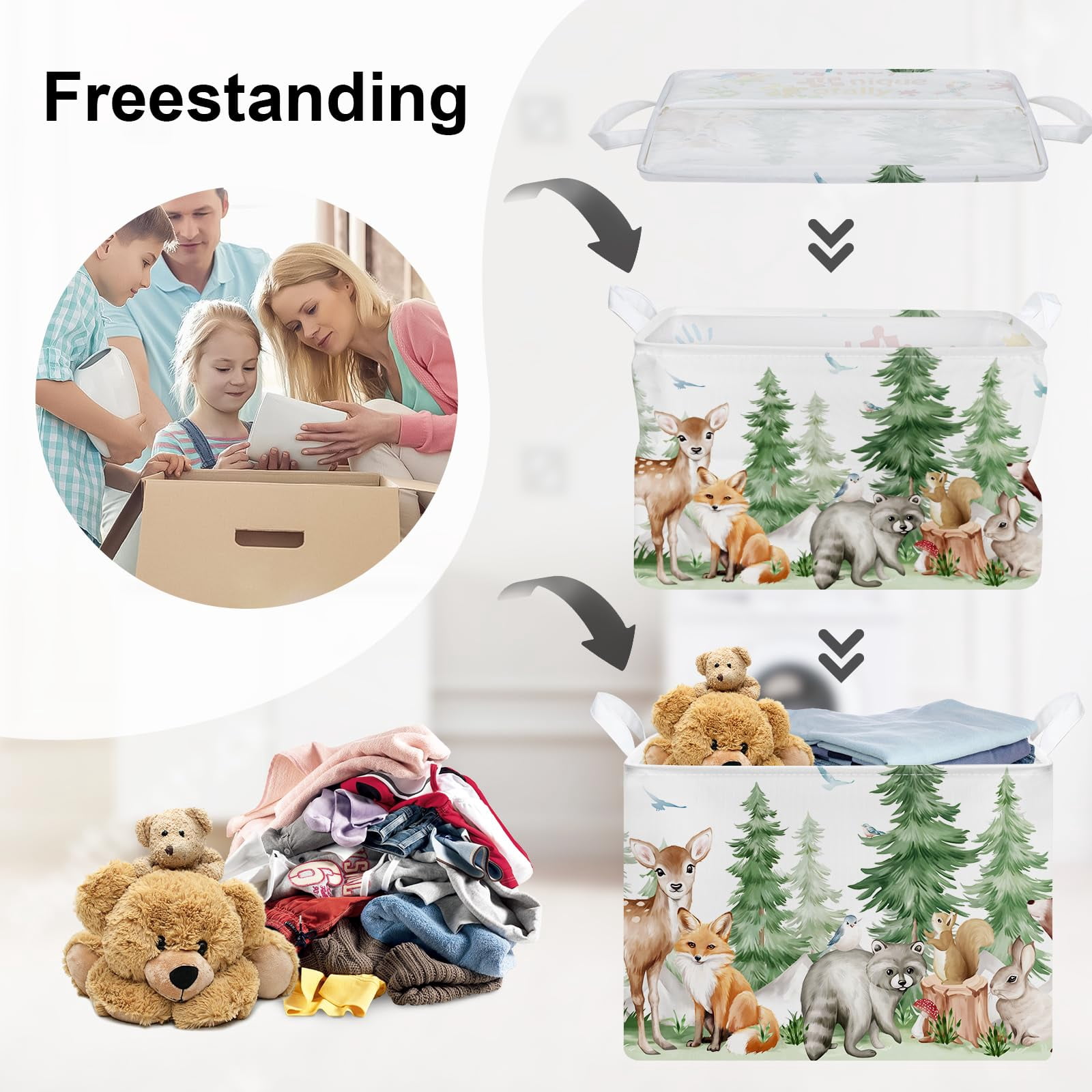 HUUMONSS Forest Animals Baby Laundry Hamper Collapsible Clothes Kids Storage Basket Bear Fox Large Boys Girls Gift Toy Box Bin for Nursery, Deer, 36L