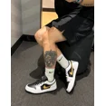 thumbnail image 1 of N I-K-E A i r-Jor-dan 1 Low Shoes White Metallic Gold Black 553558-172 Men's Sizes NEW, 1 of 6