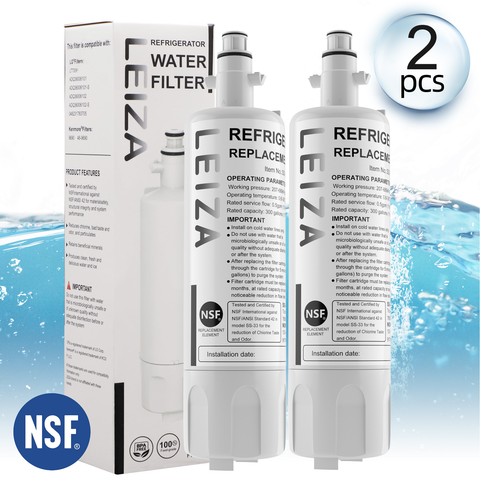 2 Pack Replacement for LT700P Refrigerator Water Filter, Compatible