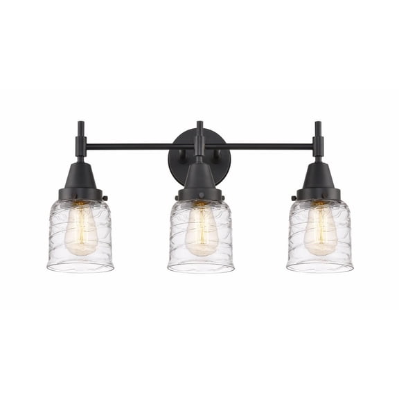 447-3W-BK-G513 Innovations Lighting Caden - 3 Light Bath Vanity-11 Inches Tall and 23 Inches Wide-Matte Black Finish-Deco Swirl Glass Color