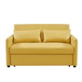 thumbnail image 3 of Convertible Sleeper Sofa Bed, 57inch Leather Couch with Trundle and 2 Pillows, Pull out Bed with Storage Side Pocket for Living Room Bedroom, 500LBS Weight Capacity, Yellow, 3 of 7