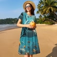 thumbnail image 4 of Balery Realistic Ocean Shark Vestidos sueltos de manga corta para mujer, vestidos de verano 2025, vestidos casuales de corte A con vuelo., 4 of 6