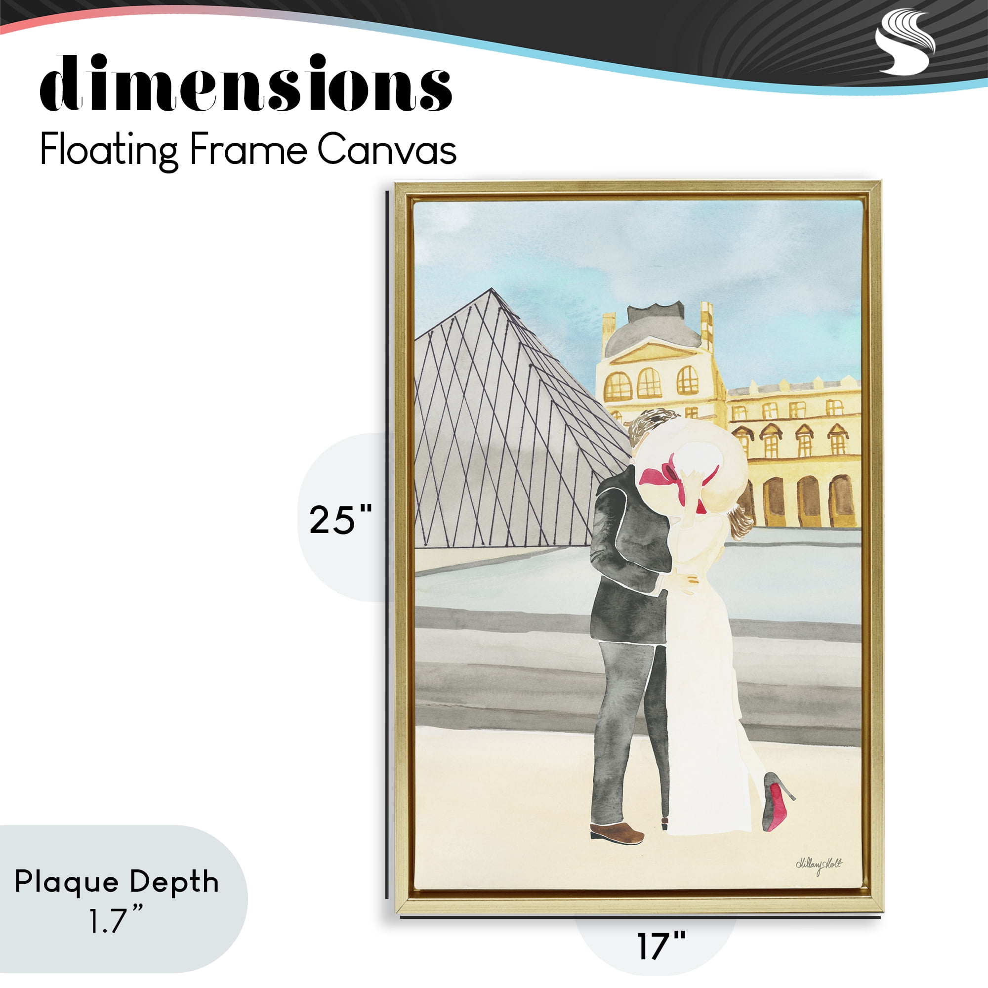 Stupell Industries Couple Embrace At The Louvre Gold Framed Floater Canvas Wall Art, design by Hillary Holt