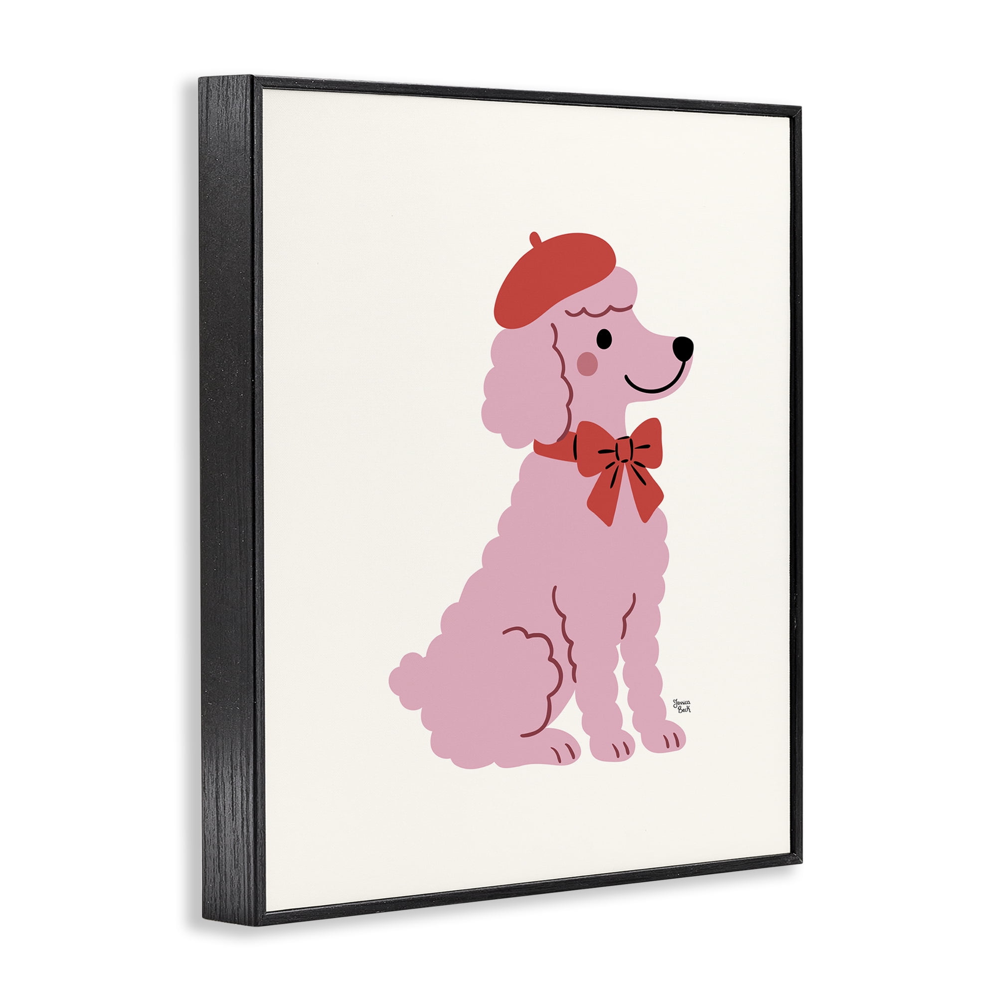 French Poodle in Beret Black Framed Giclee Art, design by Jessica Beck