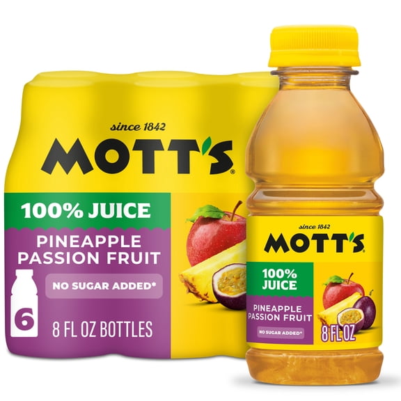 Mott's 100% Pineapple Passion Fruit Juice Blend, 8 fl oz, 6 Count Bottles