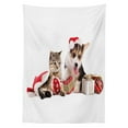 thumbnail image 3 of Ambesonne Christmas Tablecloth Rectangular Table Cover, Dog Cat with Presents, 52"x70", White Brown Red, 3 of 4