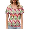 thumbnail image 2 of GaThRRgYP Womens tops V Neck Short Sleeve,Fashion Women's Casual Short Sleeve Printing V-Neck Blouse Floral Ruched T-Shirt Casual Feminine Red S, 2 of 6
