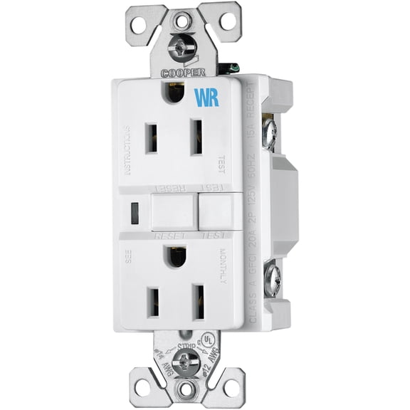 Open Box Cooper Wiring Devices WRVGF15W GFCI WR Deco Duplex 15A 125V WH