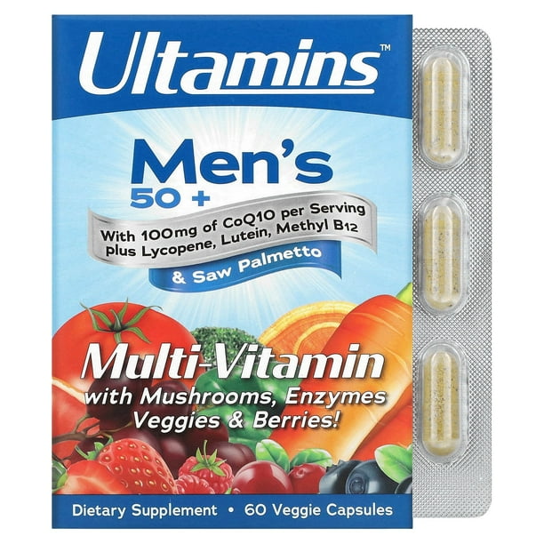 Mens 50 Plus Multivitamin, with CoQ10, Lutein, Saw Palmetto, 60 Veggie