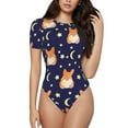 thumbnail image 1 of Fotbe Corgi Lying With Moons And Stars Body de Mujer con Cuello Redondo y Mangas Cortas, Sin Mangas Ajustado, Suave, Cómodo y Básico-Large, 1 of 7