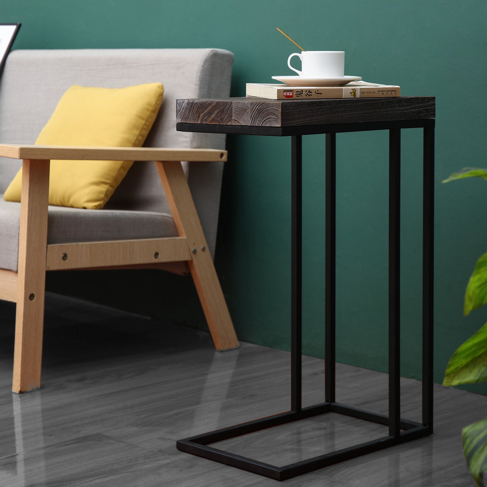 Proman Products Breeze Casual C Shaped End Table Small Side Table with Steel Base