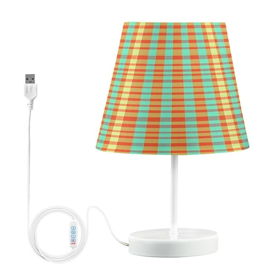 Ryvnso LED Bedside Table Lamp Teal Checkered Bedroom Desk Lamps Nightstand Lampshade M