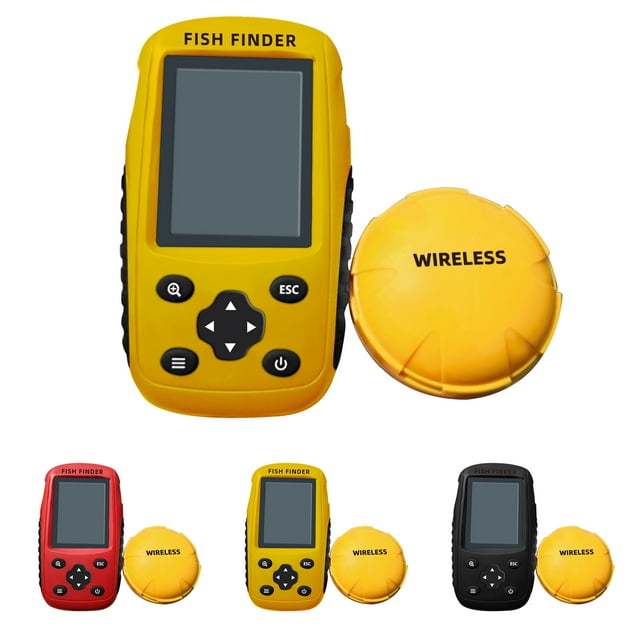 Graflsoa Wireless LCD Fish Finder with Depth, Temperature, and Fish Size Detection for Lakes, Rivers, and Seas (Yellow, Built-in Battery)