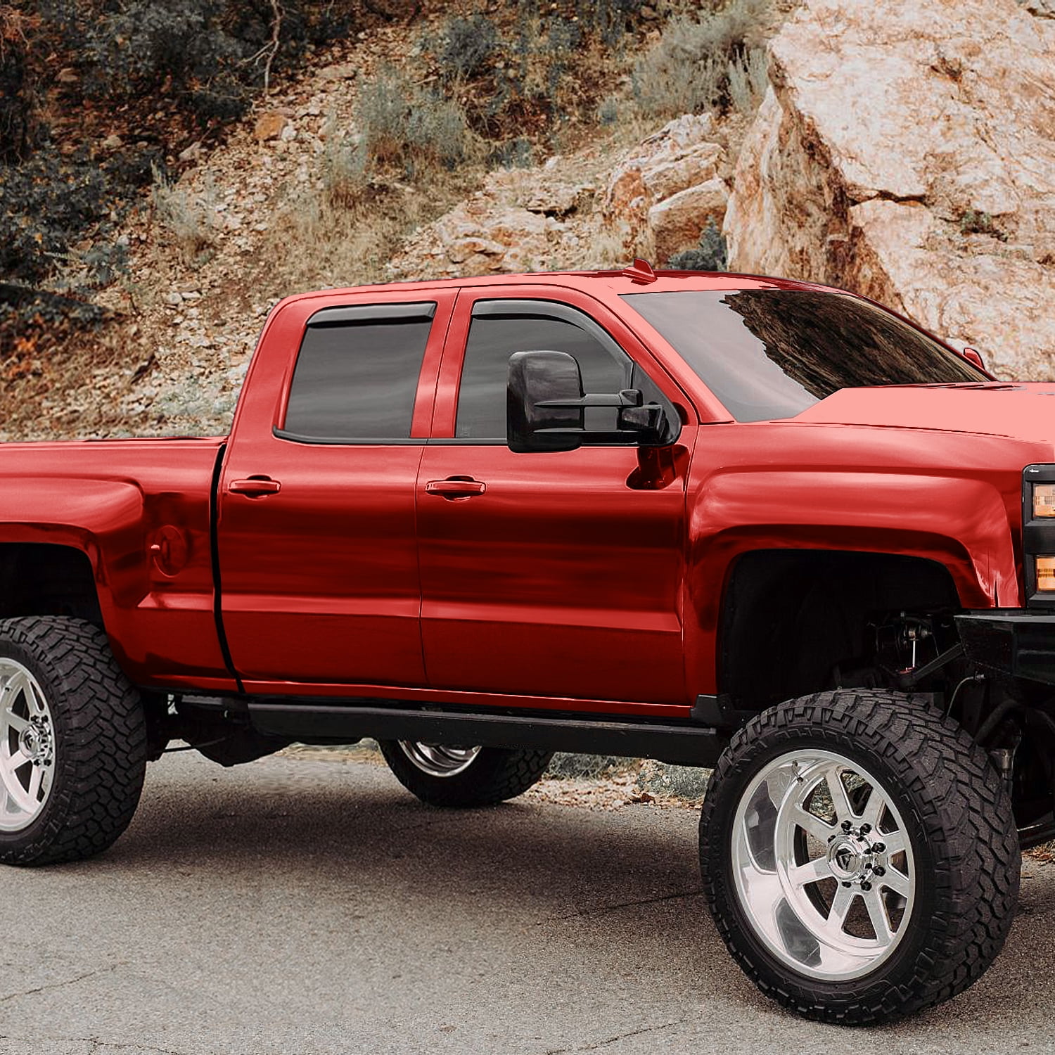 Voron Glass In-Channel Extra Durable Rain Guards for Chevrolet (Chevy) Silverado 2500HD/3500HD 2015-2019 Crew Cab, Window Deflectors, Vent Window Visors, 4 Pieces - 200277